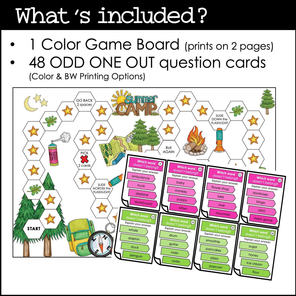 Speaking Practice BOARD GAME: Odd one out - Which word doesn't belong and why? - Hot Chocolate Teachables