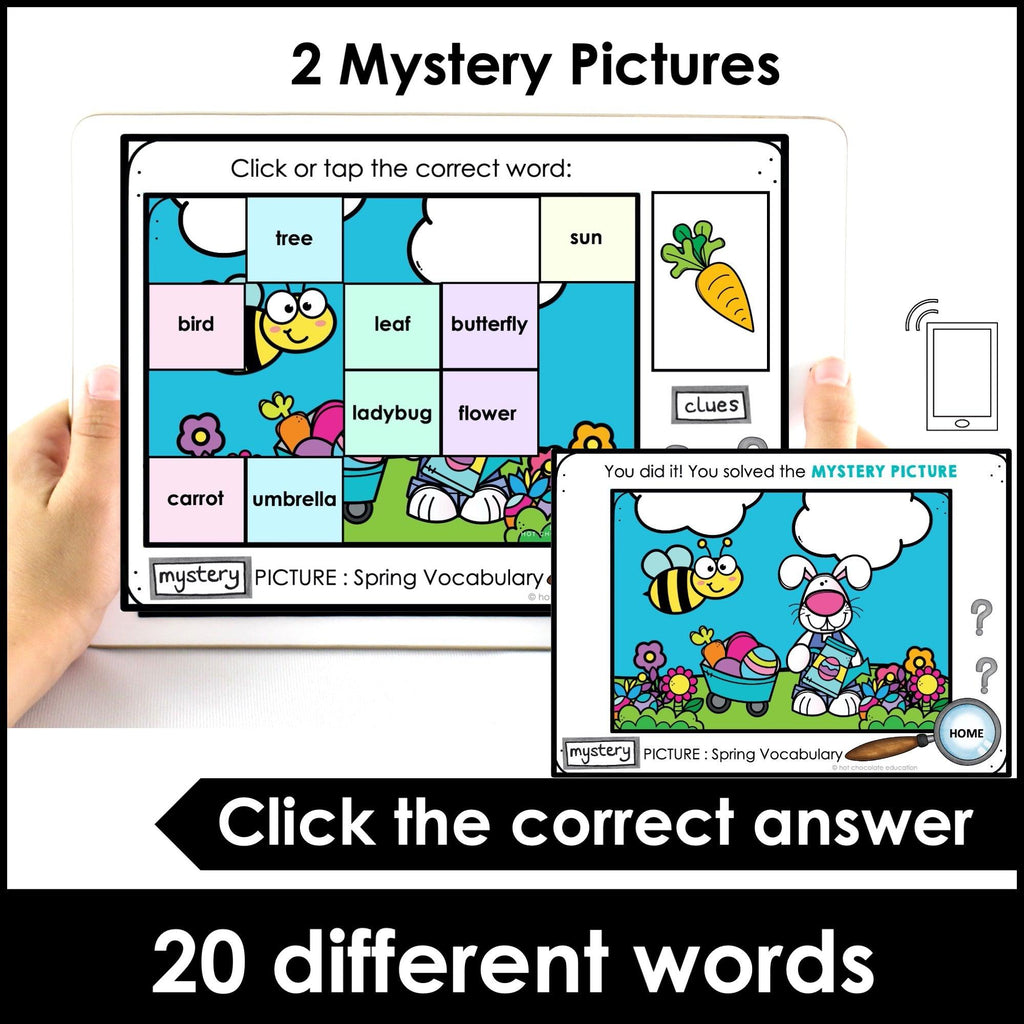 Spring - Easter Vocabulary Digital Mystery Picture | Boom Cards™ - Hot Chocolate Teachables