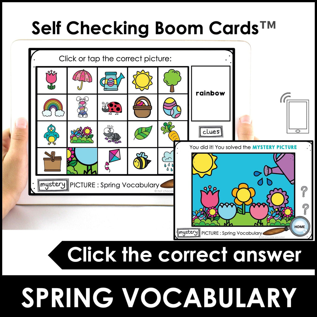 Spring - Easter Vocabulary Digital Mystery Picture | Boom Cards™ - Hot Chocolate Teachables