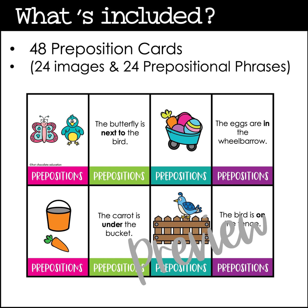 Spring Prepositions of Place Matching Cards: Prepositional Phrase Match - Hot Chocolate Teachables