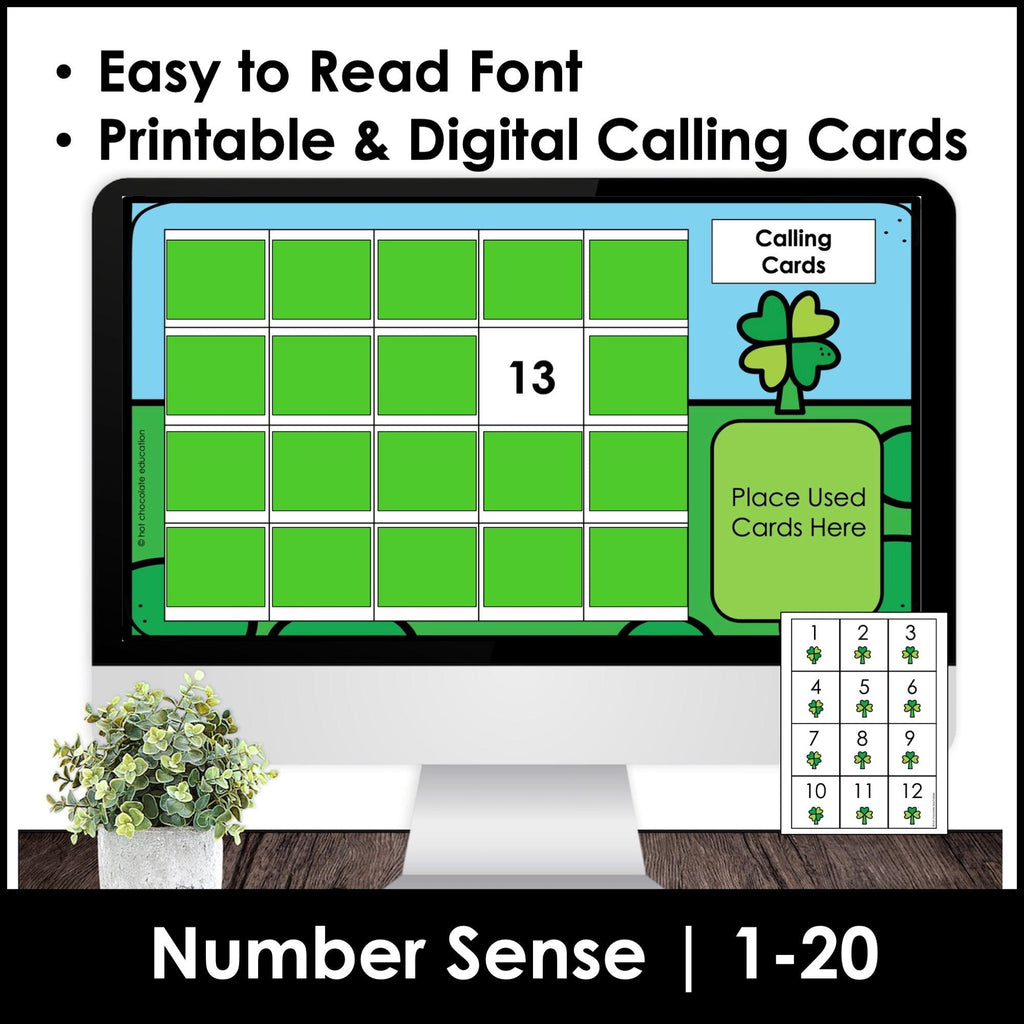 St. Patrick's Day Number Fluency 1-20 Bingo Game Bundle - Hot Chocolate Teachables