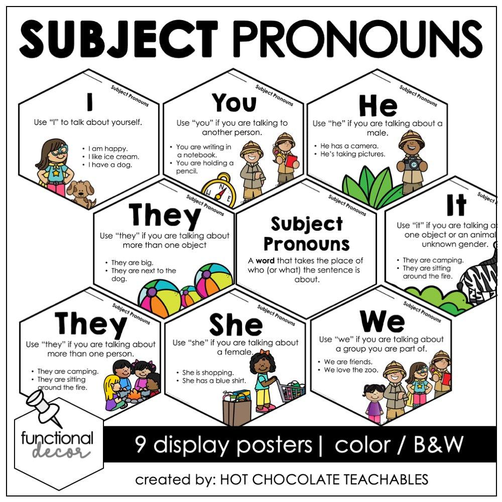 Subject Pronoun Posters | Grammar Bulletin Board - Classroom Decor - Hot Chocolate Teachables