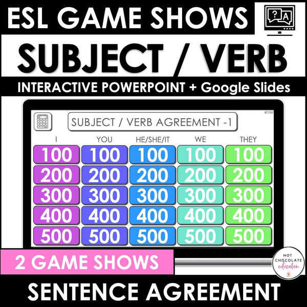 Subject-Verb Agreement in Sentences and Questions | Interactive Game Show - Hot Chocolate Teachables