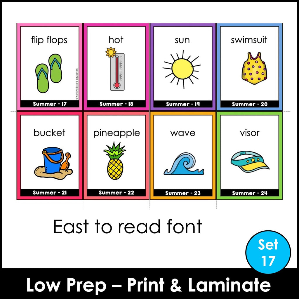 Summer Vocabulary Flashcards : ESL task cards - Flash Cards - Hot Chocolate Teachables