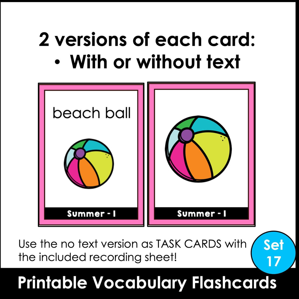 Summer Vocabulary Flashcards : ESL task cards - Flash Cards - Hot Chocolate Teachables