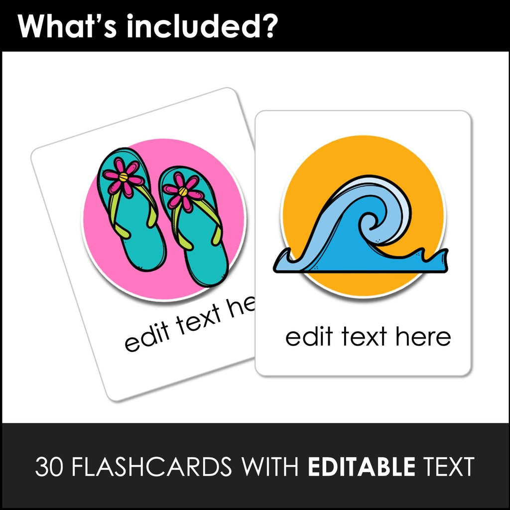 Summer Vocabulary Flashcards with Editable Text - ESL Flashcards for Kids - Hot Chocolate Teachables