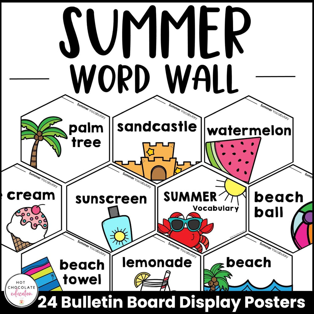 Summer Vocabulary Posters | Word Wall | Classroom Bulletin Board - Hot Chocolate Teachables