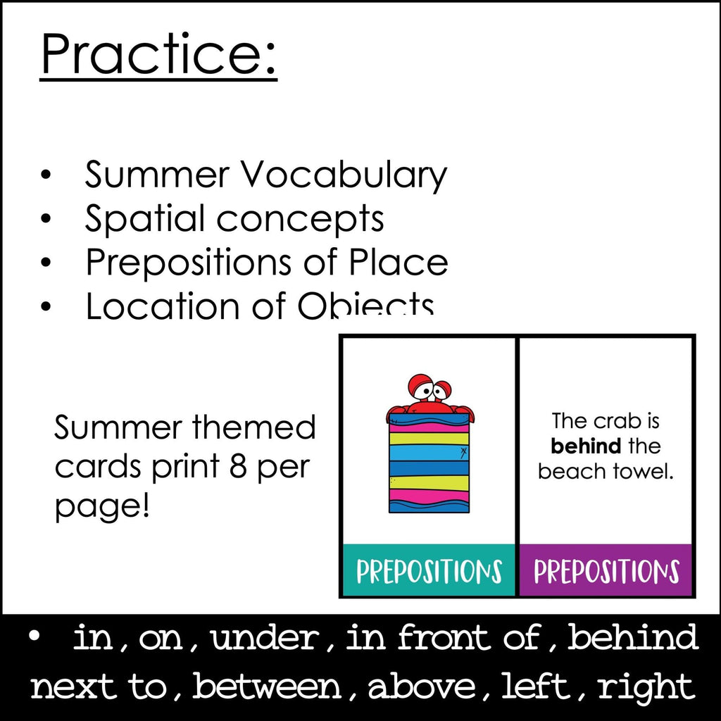 Summer Vocabulary : Prepositions of Place Card Matching Activity - Hot Chocolate Teachables