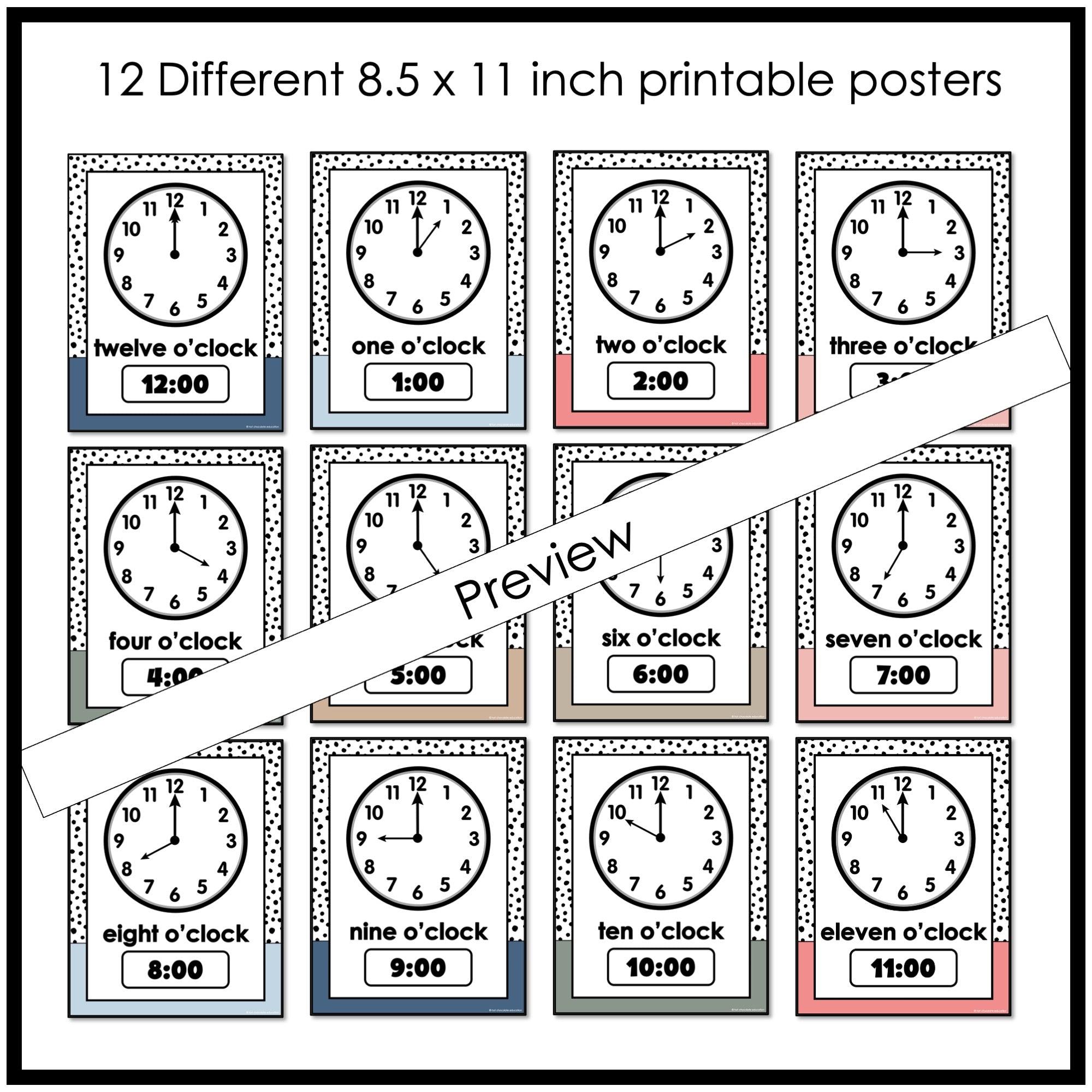 Telling the Time Posters & Clock Labels - Digital & Analog Clocks - Neutrals - Hot Chocolate Teachables