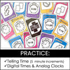 Telling Time Card Game | To the 5 minutes - What time is it? Digital & Analog - Hot Chocolate Teachables