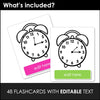 Telling Time EDITABLE Flashcards for ESL - to the HOUR, HALF HOUR, QUARTER HOUR - Hot Chocolate Teachables