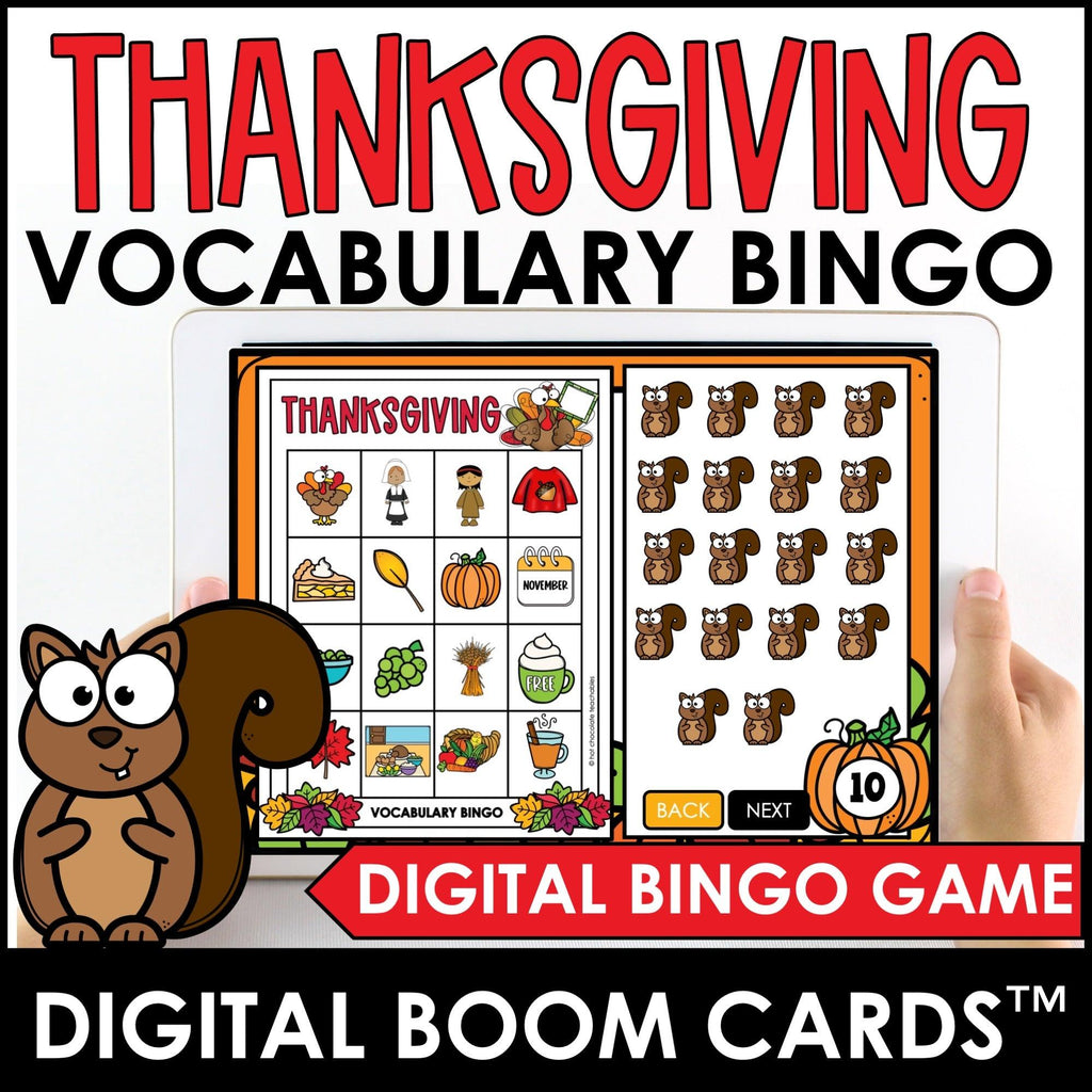 Thanksgiving Digital BINGO Game - Vocabulary Building - Boom Cards™ - Hot Chocolate Teachables