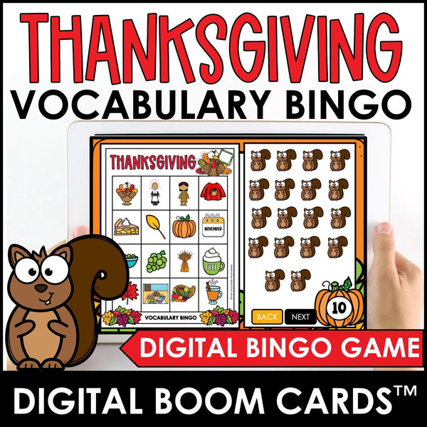 Thanksgiving Digital BINGO Game - Vocabulary Building - Boom Cards™ - Hot Chocolate Teachables