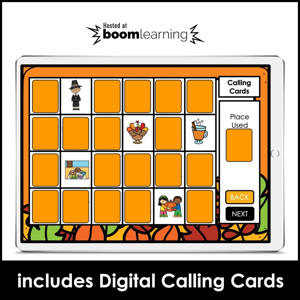 Thanksgiving Digital BINGO Game - Vocabulary Building - Boom Cards™ - Hot Chocolate Teachables