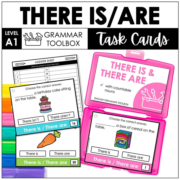 There is | There are Task Cards - Subject Verb Agreement with Countable Nouns - Hot Chocolate Teachables