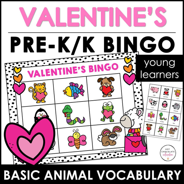 Valentine's Day EASY BINGO GAME for Preschool and Kindergarten - Hot Chocolate Teachables