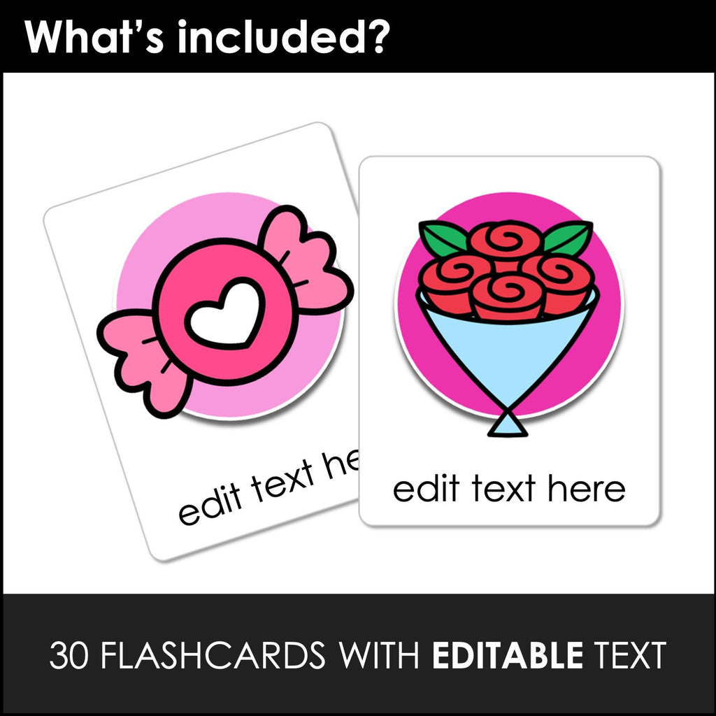 Valentine's Day Flashcards - Editable Vocabulary Flash Cards for ESL EFL ELA - Hot Chocolate Teachables