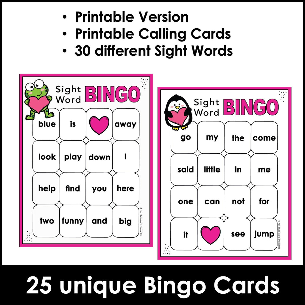 Valentine's Day Kindergarten Sight Word Bingo Game | Print & Google Slides™ - Hot Chocolate Teachables