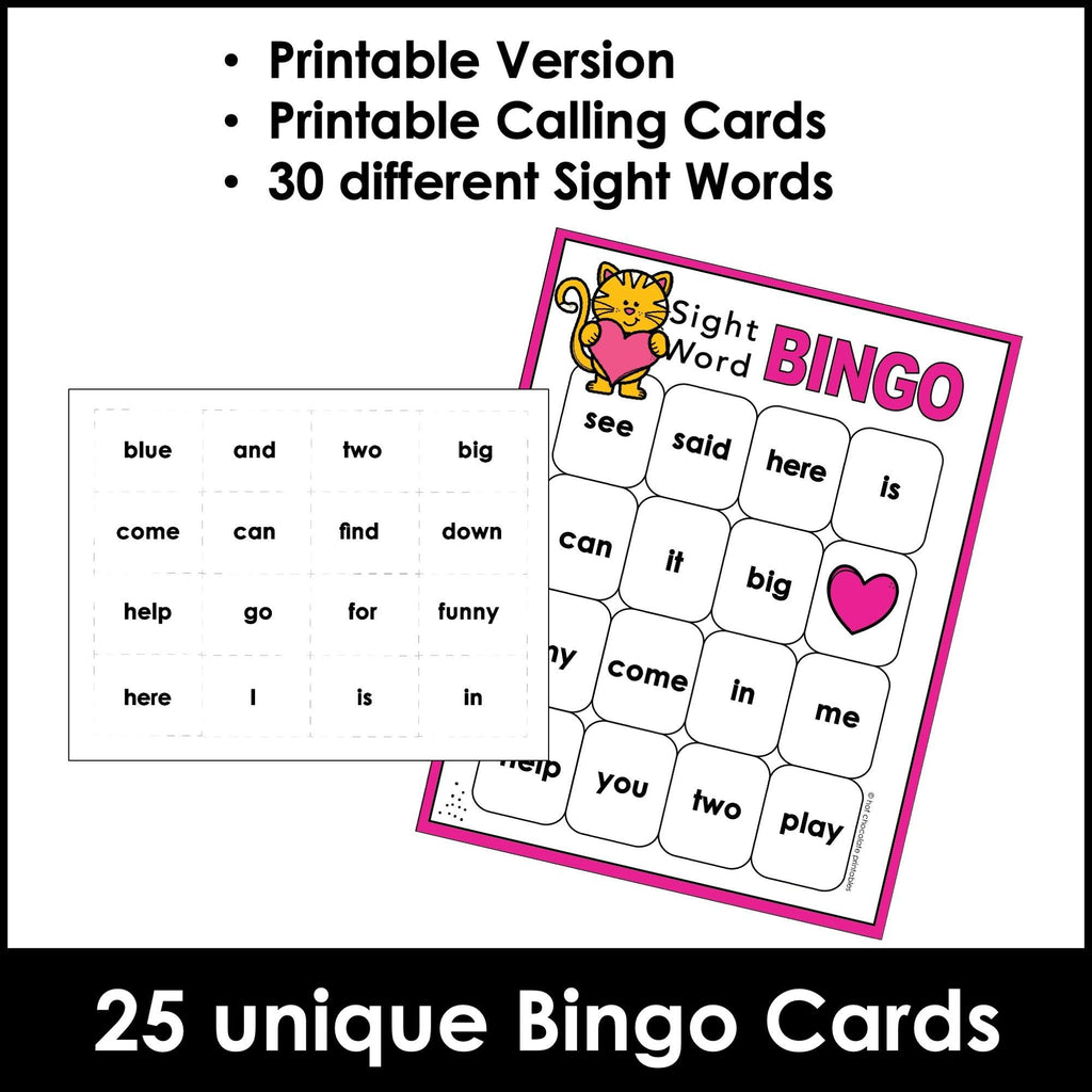 Valentine's Day Kindergarten Sight Word Bingo Game | Print & Google Slides™ - Hot Chocolate Teachables