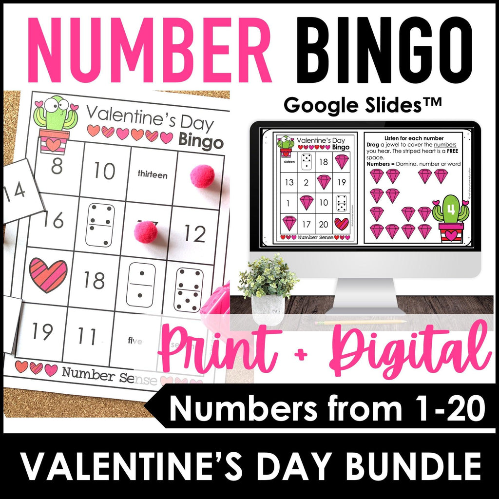 Valentine's Day Number Fluency 1-20 Bingo Game Bundle - Hot Chocolate Teachables