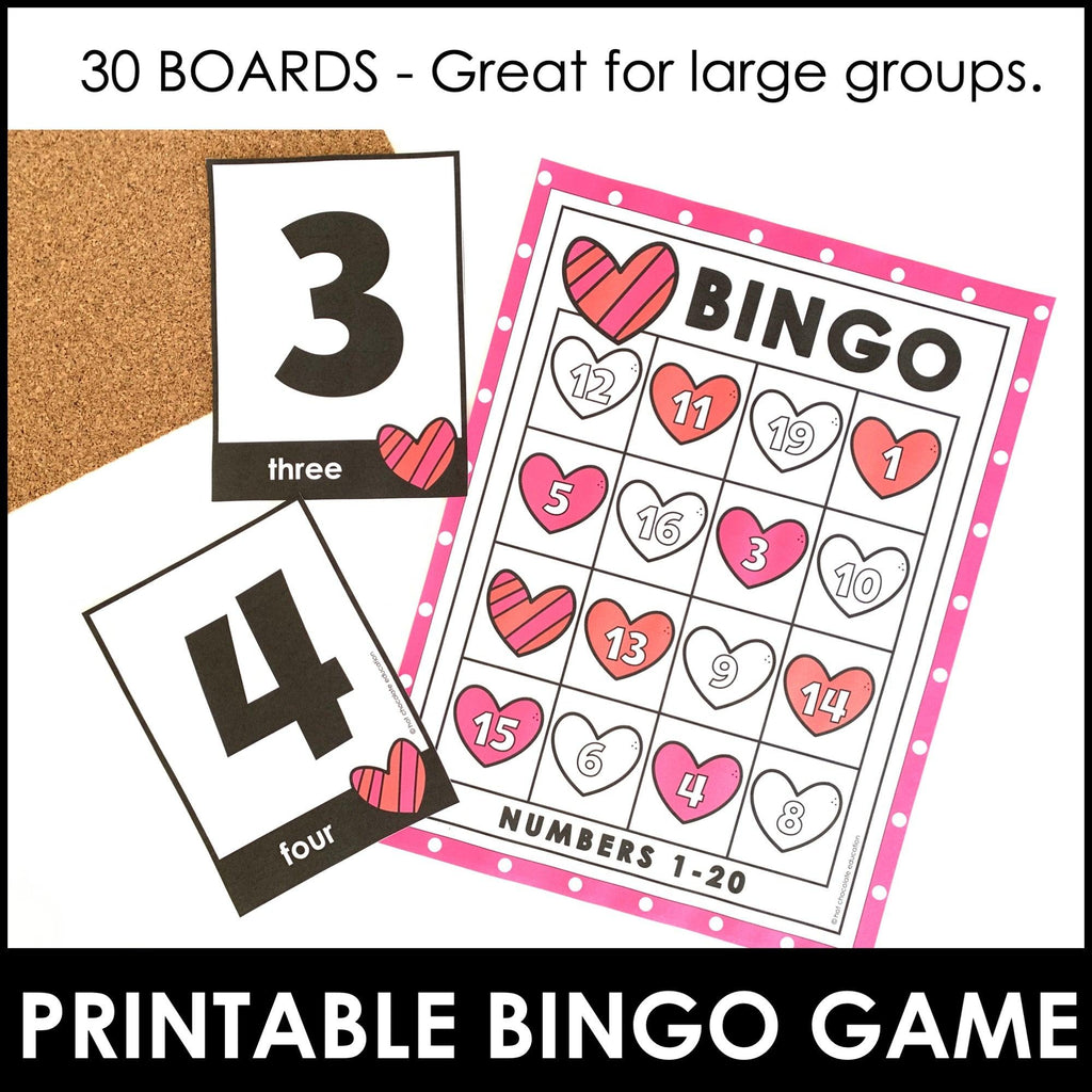 Valentine's Day Number Recognition 1-20 Bingo Game - Hot Chocolate Teachables