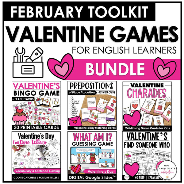 Valentine's Day Party Games & Activity Bundle - Valentine Grammar & Vocabulary - Hot Chocolate Teachables