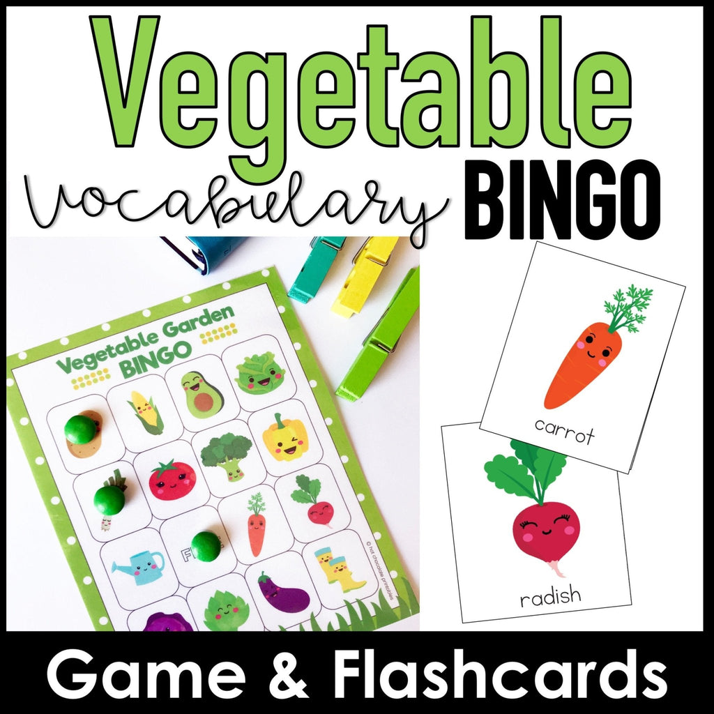 Vegetable Garden Vocabulary Bingo Game + Flashcards - Hot Chocolate Teachables