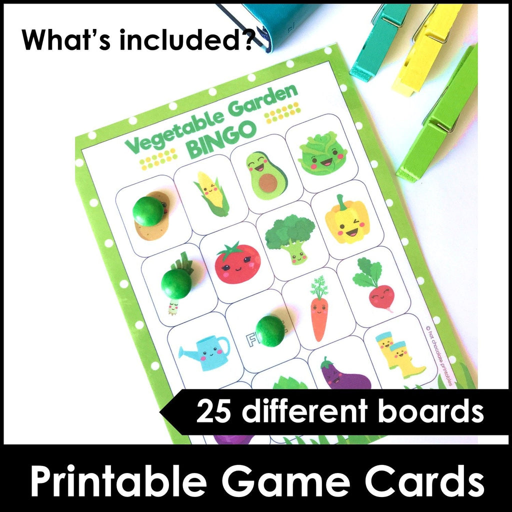 Vegetable Garden Vocabulary Bingo Game + Flashcards - Hot Chocolate Teachables