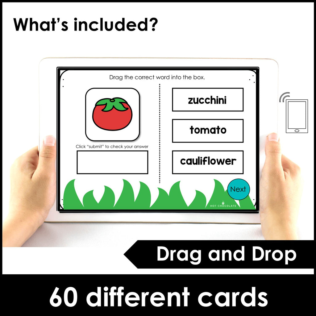 Vegetable Vocabulary BOOM CARDS™ Interactive Digital Task Cards - Hot Chocolate Teachables