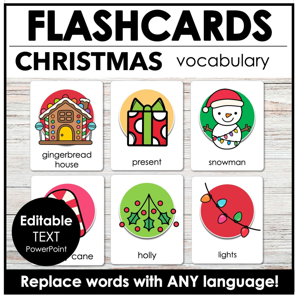 Vocabulary Flash card BUNDLE - Seasons and Holidays Editable Flashcards for ESL - Hot Chocolate Teachables