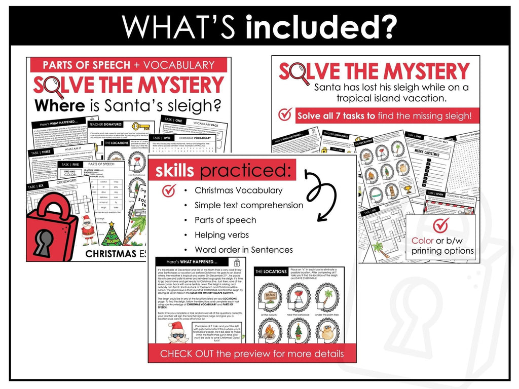 Vocabulary & Parts of Speech Solve the Mystery - Escape Activity BUNDLE - Hot Chocolate Teachables