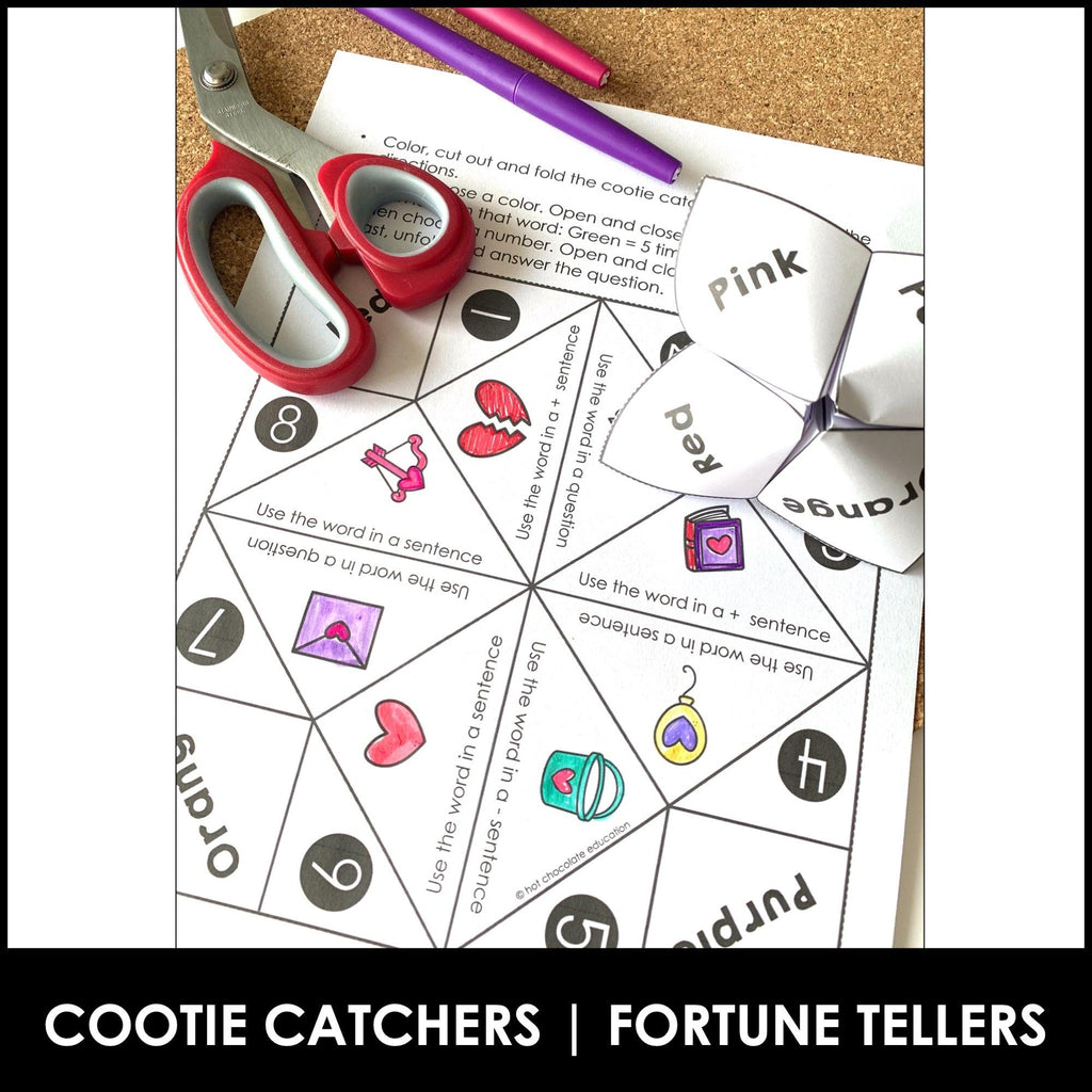 Vocabulary & Sentence Building Fortune Tellers / Cootie Catcher Valentine's Day - Hot Chocolate Teachables