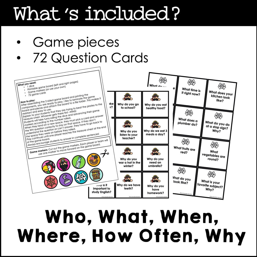 WH Question Board Game - What - When - Where - Why - Who - How often - Hot Chocolate Teachables