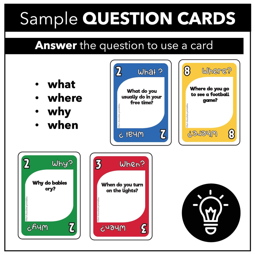 WH Question Card Game - What, When, Where & Why - Hot Chocolate Teachables