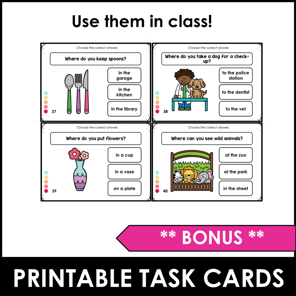 What & Where Question Boom Cards™ Digital + Printable Task Cards - Hot Chocolate Teachables