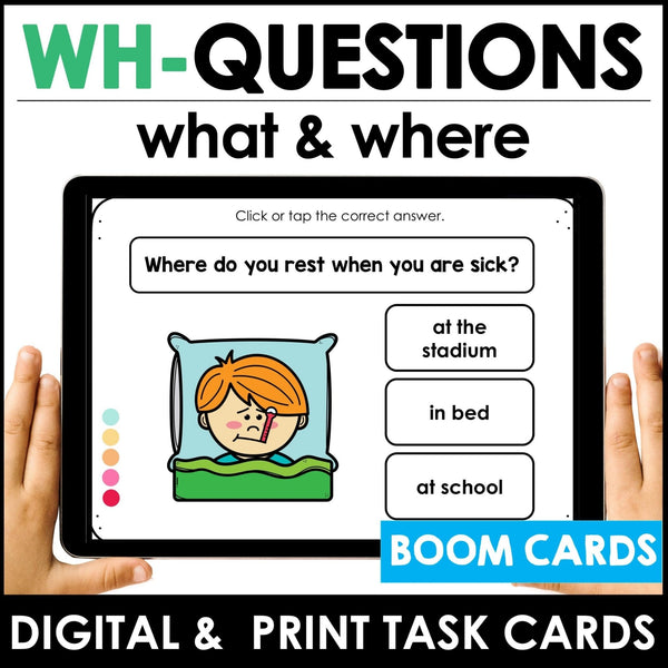 What & Where Question Boom Cards™ Digital + Printable Task Cards - Hot Chocolate Teachables