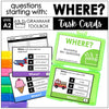 WHERE Questions - WH Question Comprehension Task Cards - Hot Chocolate Teachables