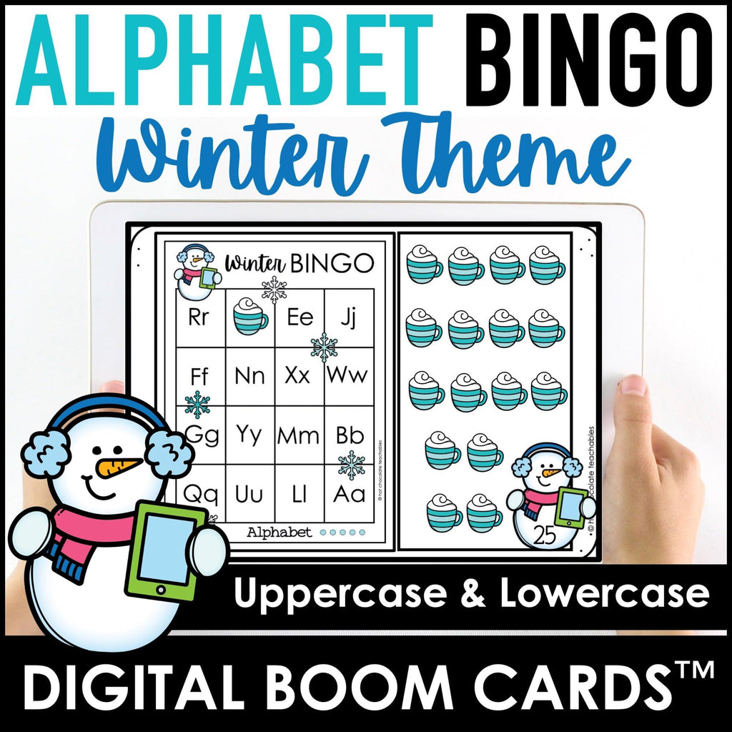 Winter Alphabet Fluency Digital Bingo Game Boom Cards™ | Uppercase & Lowercase - Hot Chocolate Teachables