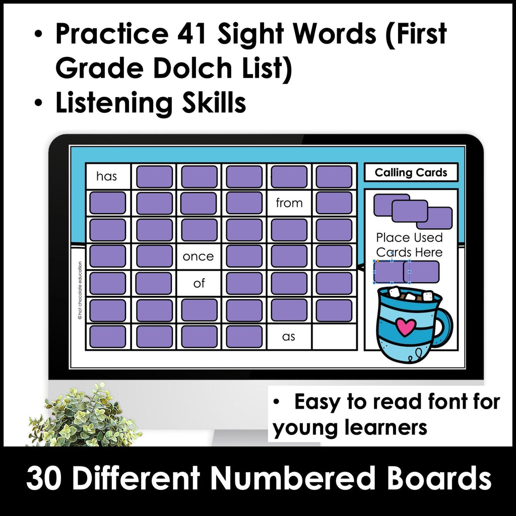 WINTER First Grade Sight Words Bingo Game - Print & Digital Google Slides™ - Hot Chocolate Teachables