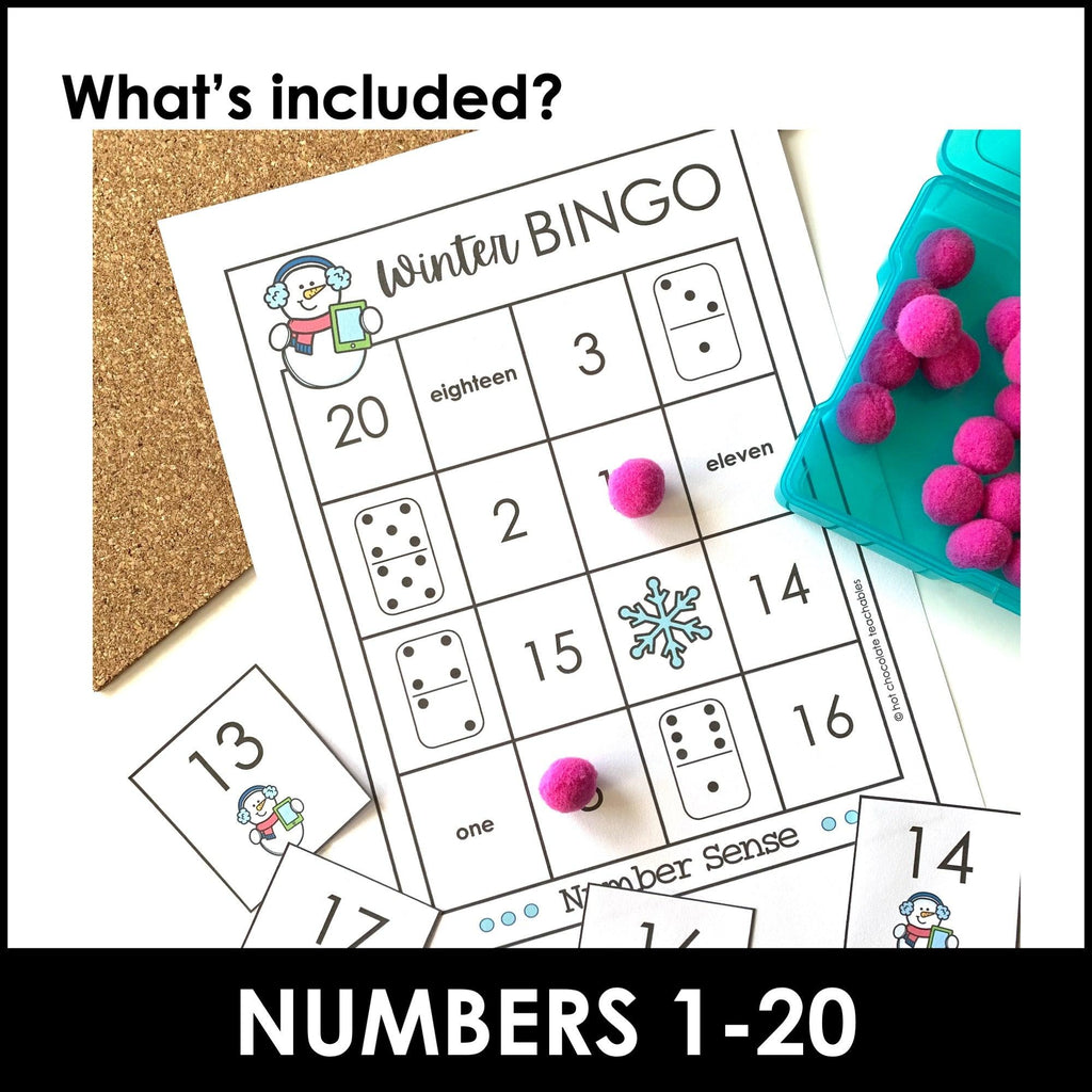 Winter Number Fluency Bingo | Number Recognition from 1 to 20 - Hot Chocolate Teachables