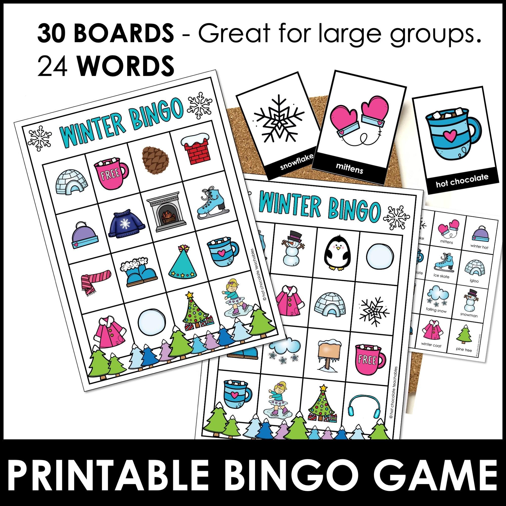 Winter Vocabulary Bingo Game | Seasonal Words - Activity for Young Learners - Hot Chocolate Teachables