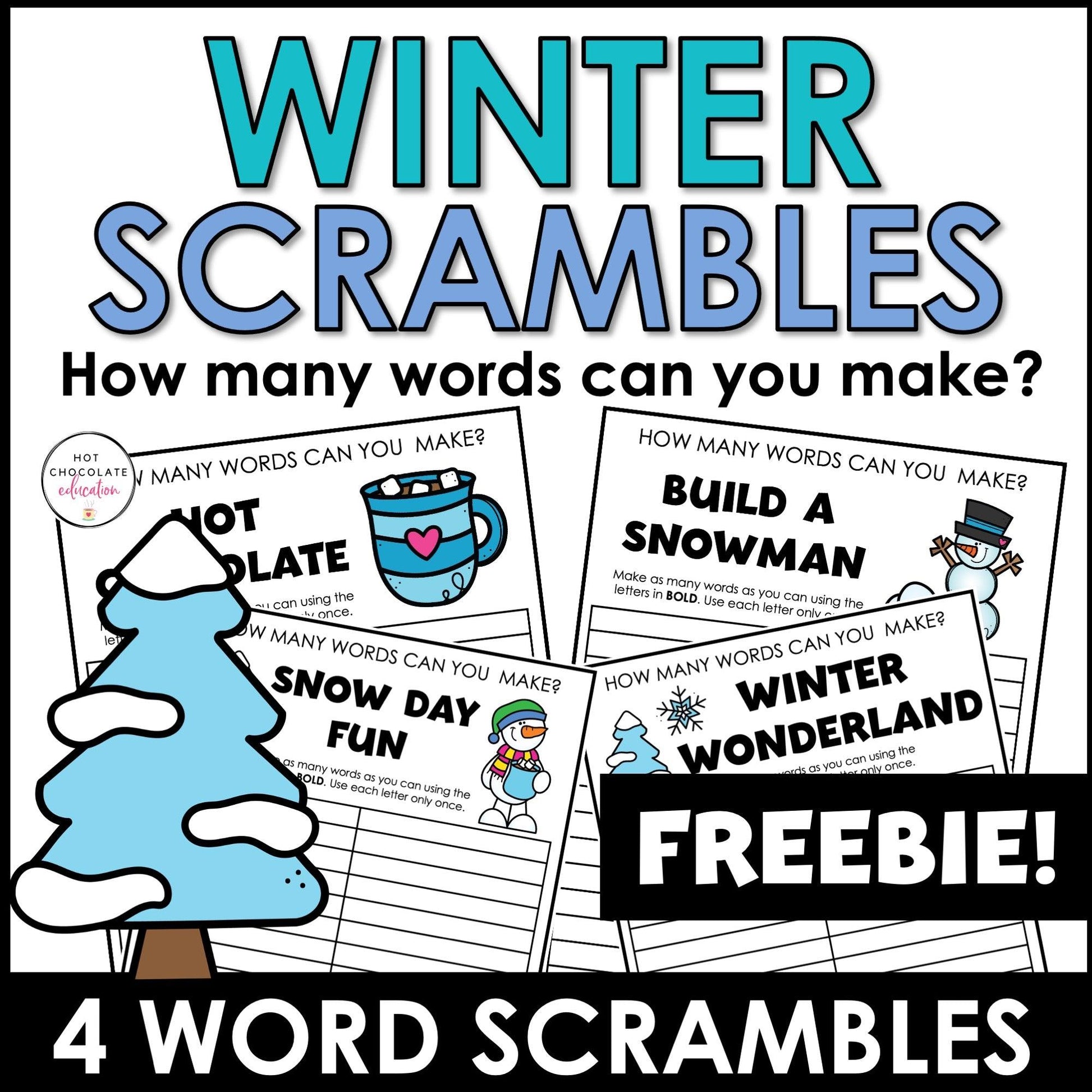 Winter Word Scramble Freebie! How many words can you make? - Hot Chocolate Teachables